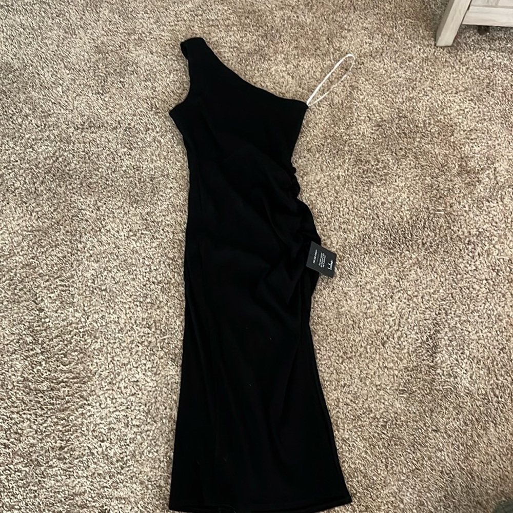 Lulus One Shoulder Ribbed midi dress with side slit